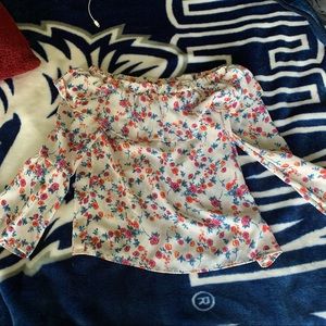 White floral off the shoulder long sleeve